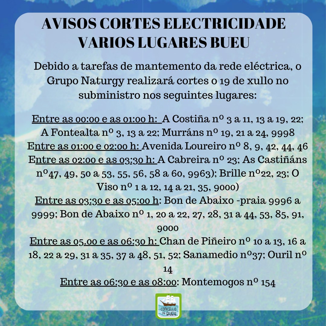 📣⚡ Avisos cortes electricidade en varios lugares de Bueu