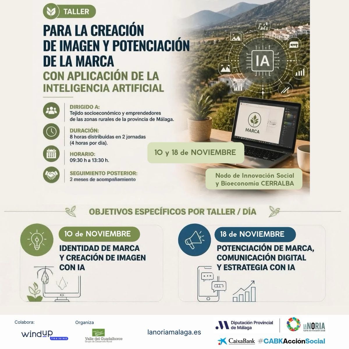 Tendrá lugar los días 10 y 18 de noviembre en la sede del Grupo de Desarrollo Rural Valle del Guadalhorce.