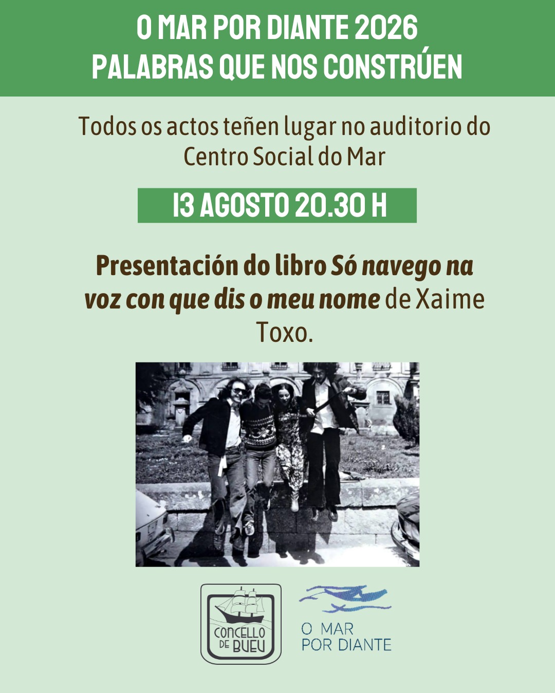 📖 Este xoves será a presentación do libro "Só navego na voz con que dis o meu nome", do veciño Xaime Toxo, escritor do puntal de Pescadoira e que nos propón nesta obra unha viaxe polos recordos e a memoria cun Bueu moi presente.
