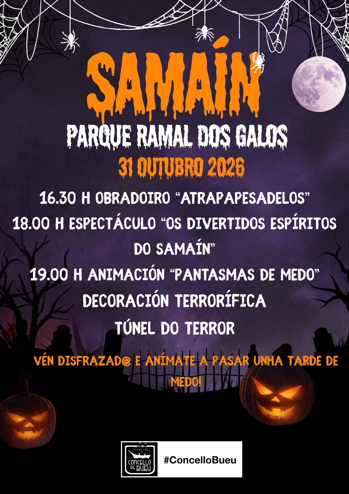 O 31 de outubro organizamos o Samaín en Bueu, no Parque Ramal dos Galos. Ven pasar unha tarde de medo con nós!